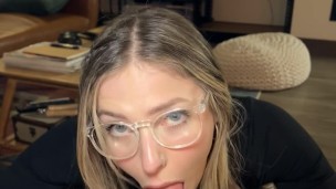 Slutty blonde sucks my cock before the party